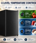 Kickin Compact 3.2 Cubic Foot Upright Freezer Solid Black Design with 3-level temperature control for versatile cooling.