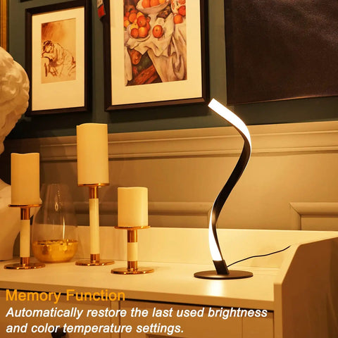 S Shaped Spiral LED Table Lamps Set Of 2 With Three Color Modes And Ten Brightness Levels on bedside table