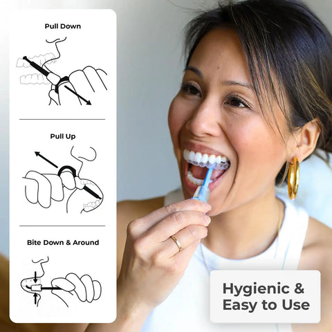 All In One Invisalign Aligner Removal Tool With Built In Chewies Pack Of 2 Easy Removal And Perfect Seat For Aligners Retainers And Trays Patented 2 In 1 Design For Cleaner Wear And Secure Fit in use