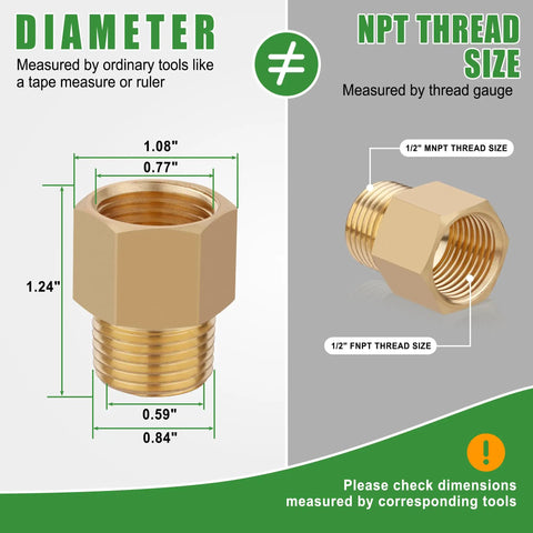 Brass Pipe Fittings Kit 5 Piece Half Inch NPT Male To Half Inch NPT Female Adapter Extensions dimensions comparison