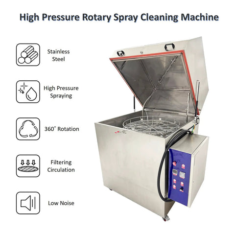 Heavy Duty High Pressure Rotary Parts Washer Featuring 360 Degree Deep Wash That Mops Up Stubborn Oil And Dust Perfect For Auto Brake Discs Casting Hardware Real Workhorse 250 Pound Stainless Basket 220 Volt 3 Phase.
