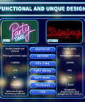 Comparison chart of Lit LED Neon Light Sign With Dimmable Switch featuring acrylic board versus fragile glass attributes.