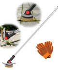 3 In 1 Long Reach Weeder With Stainless Steel Brush And Dual Scrapers, 58.6 Inch Adjustable Handle For Driveways Sidewalks And Lawns, Easily Pull Weeds Moss And Dirt Without Bending Your Back. long handle with brush and gloves