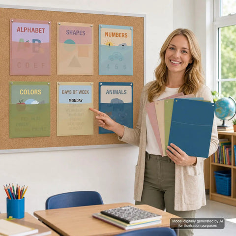 12Pcs Plastic Oversized Wall Pockets 12.6 x 9.4 inches in Morandi colors on classroom bulletin board display
