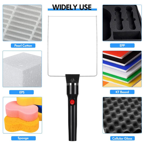 Go To 4 In 1 Foam Cutter Set With Hot Wire Knife Electric Styrofoam Cutter Tool showing materials like pearl cotton and EPP