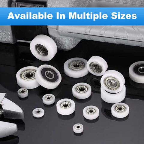 Built Tough Eight Piece Nylon Ball Bearing Guide Pulley Roller Kit Featuring Slick Ultra Smooth 608Rs Sealed Bearings For Heavy Load Conveyor Rigs And Garage Mods with various sizes and designs.