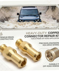 2 Pack Brass Sunroof Repair Kit For L405 And L494 Direct Replacement With Durable Brass Drain Connectors To Stop Leaks And Keep Your Sunroof Sealed For A Leak Proof Seal, showing brass connectors on a vehicle background.