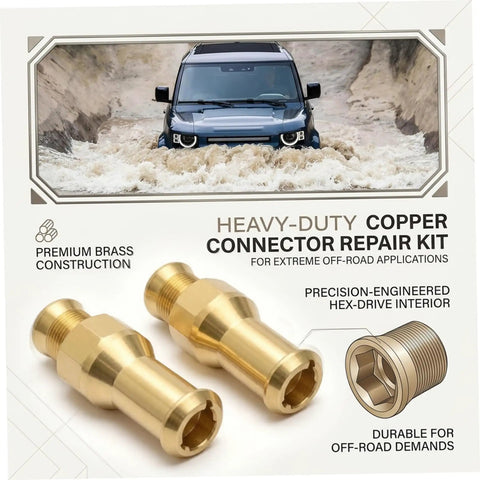 2 Pack Brass Sunroof Repair Kit For L405 And L494 Direct Replacement With Durable Brass Drain Connectors To Stop Leaks And Keep Your Sunroof Sealed For A Leak Proof Seal, showing brass connectors on a vehicle background.