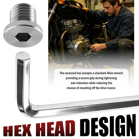 Super Sturdy Stainless Steel Motorcycle Engine Oil Drain Plug Kit Fits Polaris RZr And Sportsman Models With Quick Install And Heavy Duty Build For 2012 To 2020 Off Road Vehicles hex head with Allen wrench