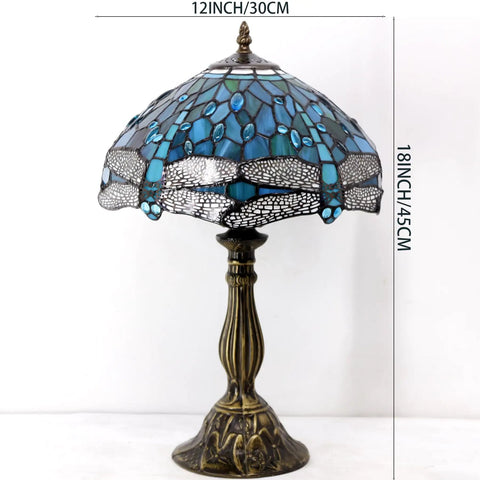 Tiffany Style Stained Glass Dragonfly Table Lamp With Green And Blue Shade, Perfect Reading Light For Your Bedroom Or Living Room Vibe