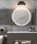 Two Light Industrial Vanity Light Fixtures Over Mirror In Matte Black With Clear Glass Globe Vintage Farmhouse Wall Sconces