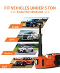 Badass 5 Ton Electric Car Jack Kit Heavy Duty Hydraulic Lifter With 12 Volt Pump showcasing compatibility with trucks, MPVs, SUVs, and sedans.