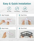 Installation steps for Adhesive Corner Shower Caddy 3-Pack With Soap Holder And Hooks, Space-Saving, No Drill Bathroom Shelves