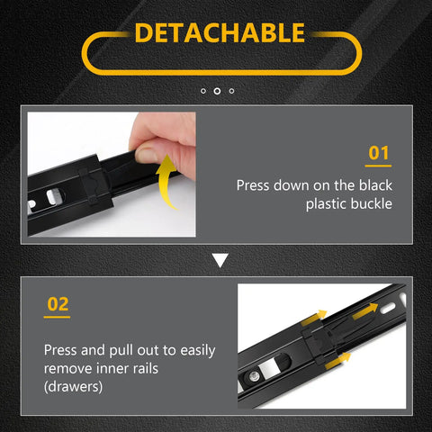 Built Tough 14 Inch Ball Bearing Drawer Slides Six Pairs Heavy Duty Side Mount Tracks Black Finish installation guide with plastic buckle.