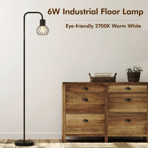 Industrial LED Floor Lamp Tall Standing Light With 6W Bulb Foot Switch No Fuss Easy Setup Metal Modern Floor Lamp Black
