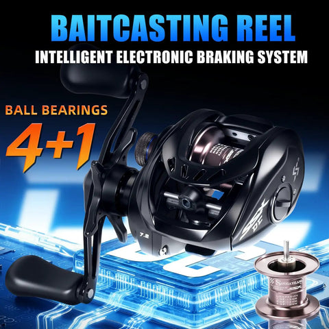 Digital Anti Backlash Baitcasting Reel No Fuss Casting With Smart Braking System Seven Point Two To One Gear Ratio Eighteen Lb Max Drag