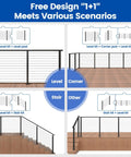 Diagram showing 15 To 20 Ft Modular Black Cable Railing Kit With 42 Inch Posts, level and stair configurations on deck.