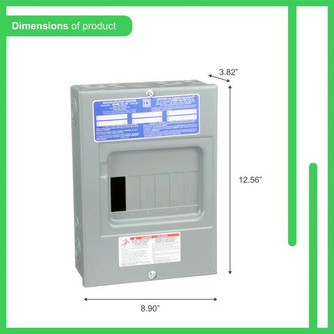 Homeline Load Center With Cover 100 Amp Indoor Electrical Panel dimensions 12.56x8.90x3.82, UL Listed, Easy Install