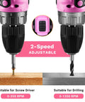 Pink Cordless Drill Kit With Battery And Charger, 20V Electric Power Drill For Women, 2-Speed Settings, Suitable For Wood and Metal