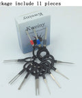 11 Piece Automotive Terminal Removal Key Kit With Connector Pin Release Tool Set features assorted pin extraction tools for harness wiring.