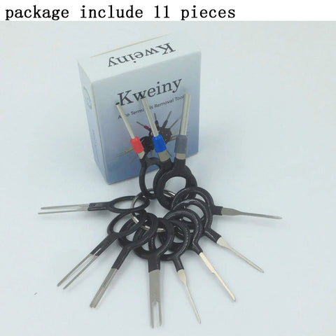 11 Piece Automotive Terminal Removal Key Kit With Connector Pin Release Tool Set features assorted pin extraction tools for harness wiring.