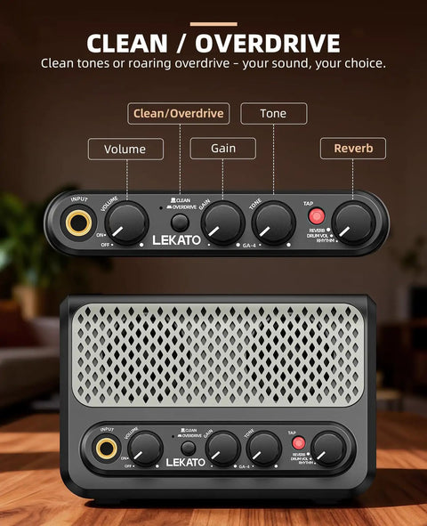 Portable 10W Bluetooth Guitar Amp With Built In Drum Machine Featuring 30 Patterns Clean And Drive Channel Reverb Rechargeable Battery