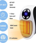 Compact 450W Mini Space Heater With Temperature Detection Remote Control Wall Outlet Plug And Play Adjustable Thermostat