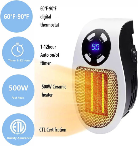 Compact 450W Mini Space Heater With Temperature Detection Remote Control Wall Outlet Plug And Play Adjustable Thermostat