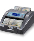 Money Counter Machine With Value Count And Counterfeit Detection For Dollar And Euro Bills, MT UV MG IR DD DBL HLF CHN, Add Batch And Auto Count Modes, Fast 1300 Notes Per Minute, Durable Cash Counter With 2 Year Protection, displaying euro bills.