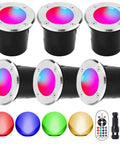 Six Pack RGBW In Ground Landscape Lights With Remote, 10W Low Voltage Color Changing RGB And Cool White LED Well Lights set