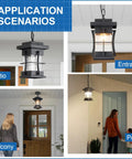 Motion Outdoor Pendant Light With Dusk To Dawn Sensor Exterior Hanging Lantern in use on patio, balcony, entrance, porch