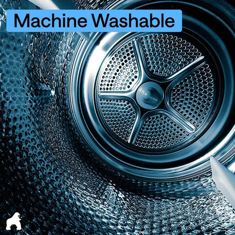 Inside view of a washing machine drum labeled 'Machine Washable' for easy cleaning of the Premium Non Slip Bath Mat.