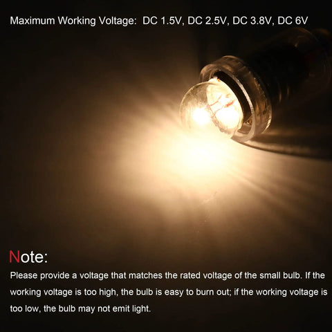 E10 Screw Base Miniature Bulbs Warm Yellow Glow illuminated, showing premium glass dome and clarity, perfect for circuit labs.