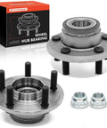 Two Front Wheel Bearing And Hub Assembly Set Direct Fit For Dodge Challenger Charger Magnum And Chrysler 300 2005 Through 2014 RWD Vehicles With Ball Bearing High Load Capacity Replacements with steel studs and nuts visible.