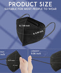 Five Layer Breathable Face Mask Pack For Adults With Cup Design And All Day Comfort Fit Protection Against PM25 Dust Indoor Outdoor Use Unisex Size Bulk 50 Count showcasing product dimensions.