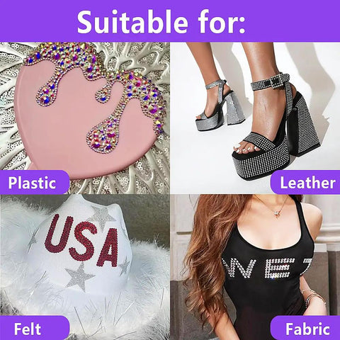 Hotfix Applicator Kit With 6000 Rhinestones suitable for plastic, leather, felt, fabric; DIY gems on various items displayed