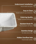 Top Shelf Undermount Bathroom Sink White Rectangle Basin With Overflow Drain Glazed Ceramic Finish For Modern Bar Vanity features detailed info.