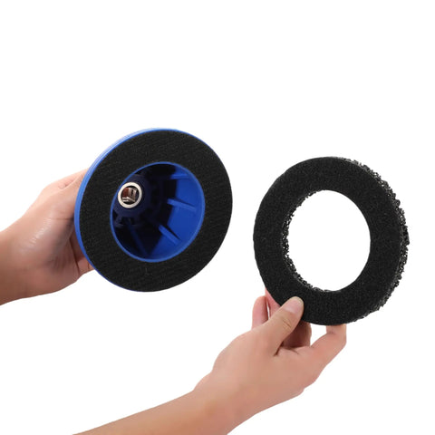 Six Inch Wheel Hub Resurfacing Kit With Polisher And Drill Adapter shown with abrasive foam ring for rust removal