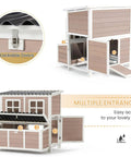 40 Inch Wooden Chicken Coop With 3 Lockable Nesting Boxes For 4 To 6 Chickens Outdoor Hen House With Removable Tray For Backyard Garden Easy Clean Brown Finish showing multiple entrances and lockable doors