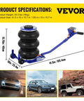 Beefy Triple Bag Air Jack 3 Ton Lift For Cars, Fast 3 To 5 Second Lift, 6600 Lb Capacity, blue jack with long handle shown