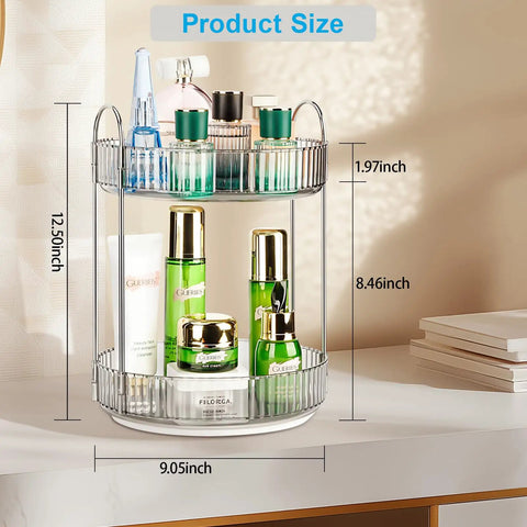 360 Degree Rotating Makeup Organizer With 2 Tier Lazy Susan Vanity Countertop Organizer for skincare, haircare, perfume.