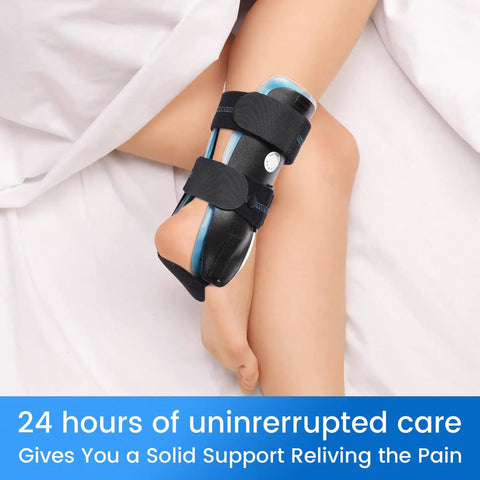 Gel Foam Ankle Stabilizer Brace With Adjustable Rigid Stirrup For Sprains And Tendonitis Relief, Right Foot Small Size on person