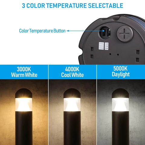 Close-up of 43 Inch Led Bollard Light Featuring Slick Beam Focus And Straight Up Adjustable Warm To Cool Temperature Settings.