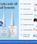 18ml Nail Dehydrator and Primer Pro Grade Set Acid Free and Hema Free bottles with nail system compatibility list