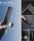 Handheld shower head with two settings from 8 Inch Rain Shower Head With Handheld, High Pressure Stainless Steel, Combo in Black Finish