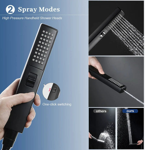 Handheld shower head with two settings from 8 Inch Rain Shower Head With Handheld, High Pressure Stainless Steel, Combo in Black Finish
