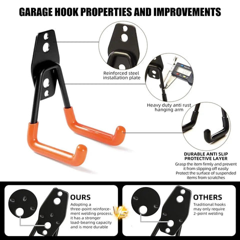 Four Pack Large Square Garage Wall Hooks 7.7 Inch Heavy Duty Hangers For Ladders Bikes And Tools Ideal For Garage Garden And Basement Storage Black Anti Rust Coating