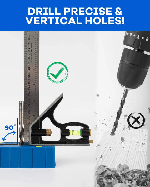 Drill Block Guide For Straight Holes Hands On Precision Alignment Tool with ABS body and V-groove surface in use.