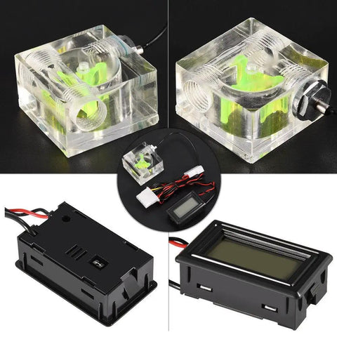PC 3 Way Flow Meter And Digital Thermometer Water Cooling System Kit Pro Grade With Connectors And Clamps Display