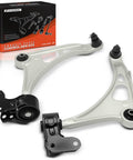 Two Front Lower Control Arm Set With Ball Joints And Bushings For Honda Pilot 2016-2022, Ridgeline 2017-2019, Passport 2019, And Acura MDX 2014-2020 Front Suspension Replacement shown next to product packaging.